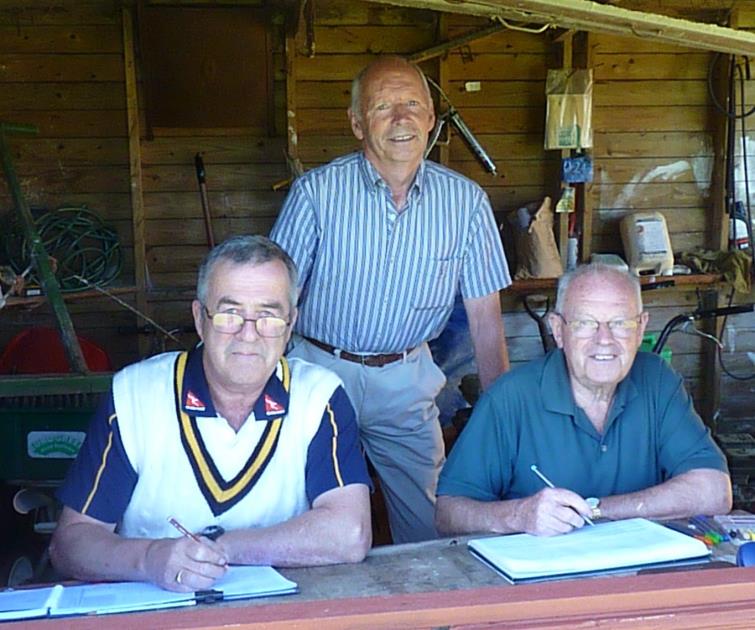 Jeff scoring with the late Dennis Venables, overseen by John Hayman, both of Burton